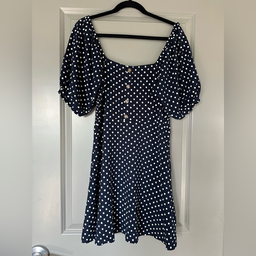 Vero Moda Navy Puff Sleeve Polka Dot Dress - Picture 3 of 12
